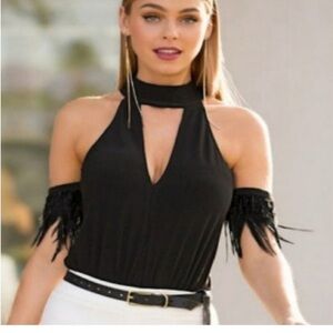 Alexia Admor Black Feathered Bodysuit